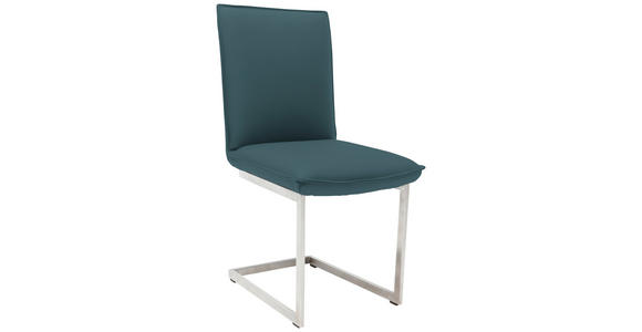 SCHWINGSTUHL  in Nickel Echtleder pigmentiert  - Blau/Edelstahlfarben, Design, Leder/Metall (48/93/65cm) - Ambiente