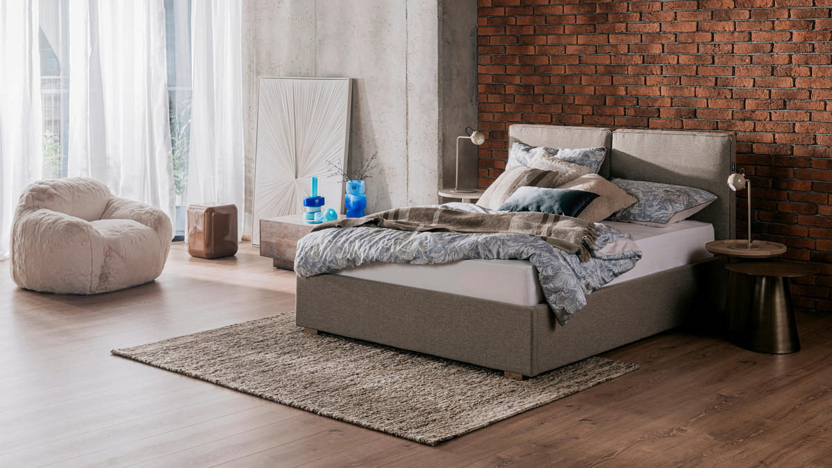 KÁRPITOZOTT ÁGY 160/200 cm   - tölgyfa színű, Basics, faalapú anyag/fa (160/200cm) - Hespo