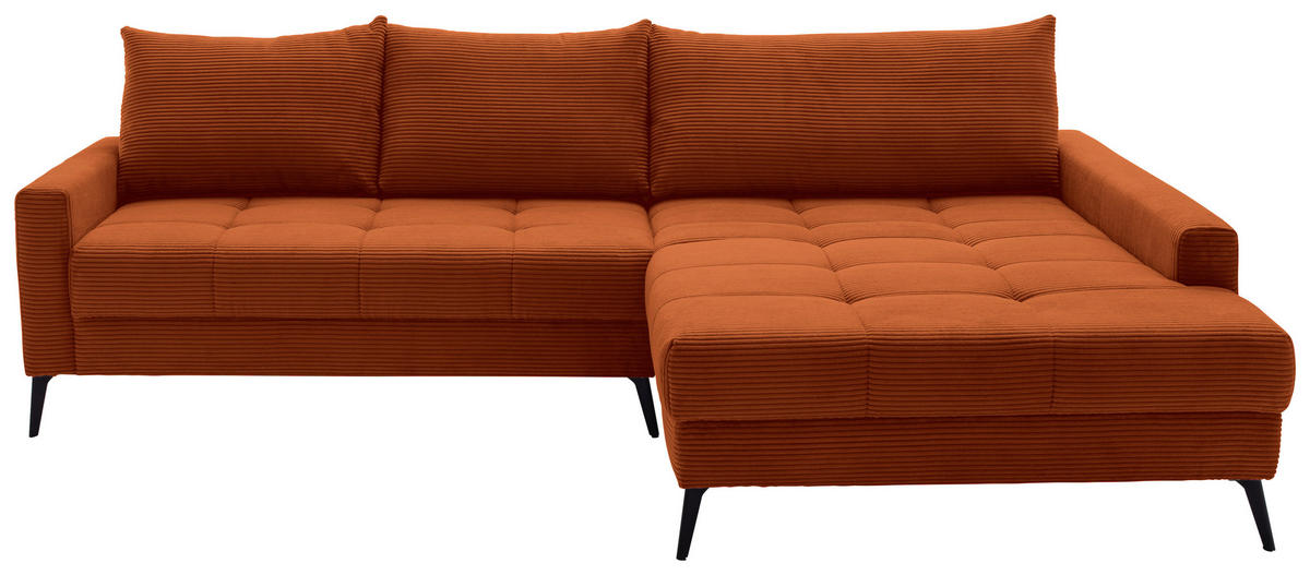 ECKSOFA Dunkelorange Cord  - Dunkelorange/Schwarz, KONVENTIONELL, Textil/Metall (280/173cm) - Hom`in