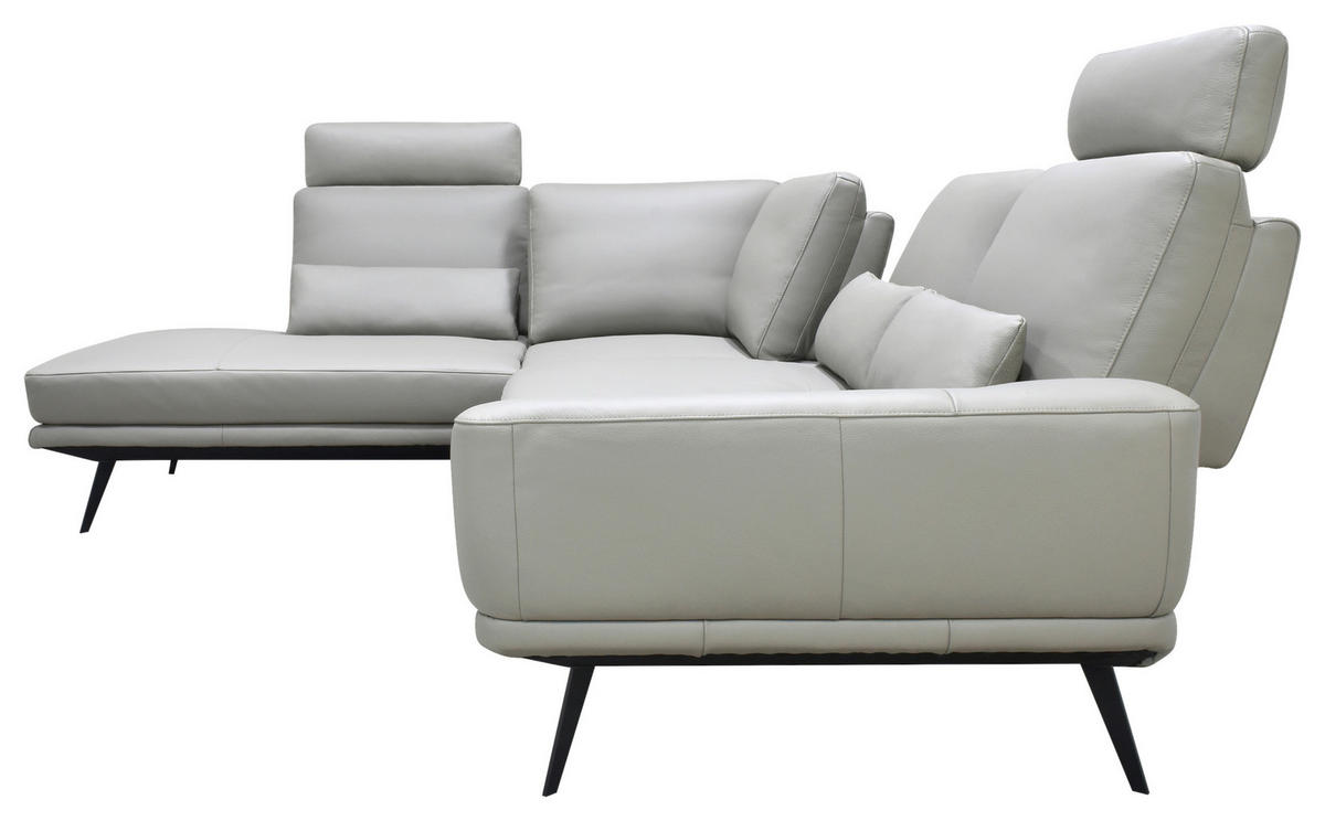 ECKSOFA Taupe Echtleder Zierkissen, Rücken echt, Kopfteilverstellung, Sitztiefenverstellung, Kopfstütze  - Taupe/Schwarz, Design, Leder/Metall (225/276cm) - Celina Home