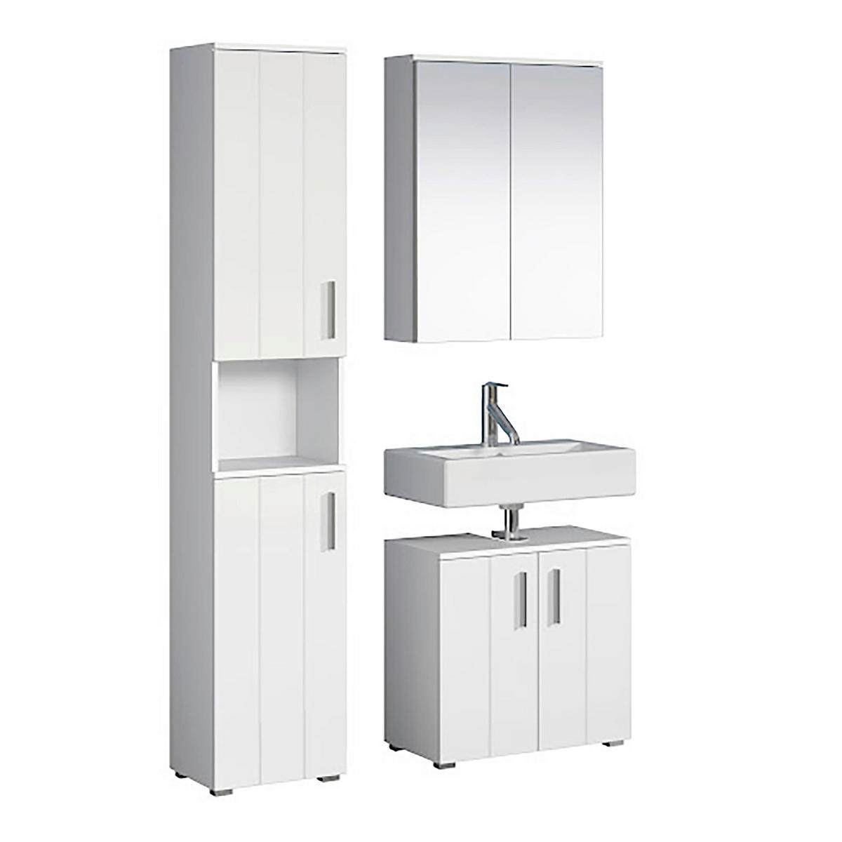 BADEZIMMER 3-teilig  in  - Weiß Hochglanz/Silberfarben, Trend, Holzwerkstoff/Kunststoff (112/192/32cm) - MID.YOU
