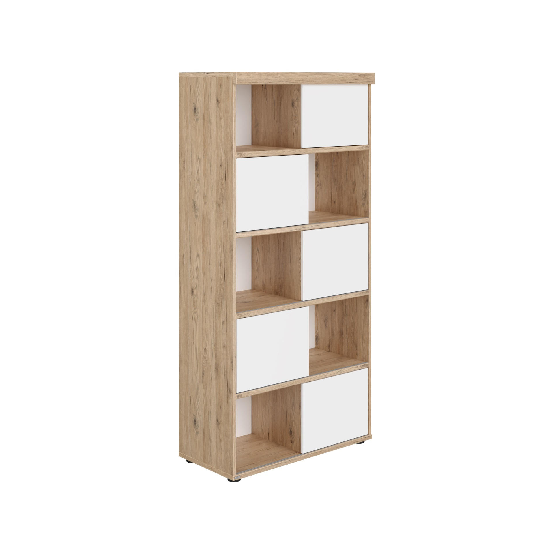 STANDREGAL Weiß, Eichefarben  - Eichefarben/Schwarz, Design, Holzwerkstoff/Kunststoff (86,5/180,1/42,6cm) - Paidi