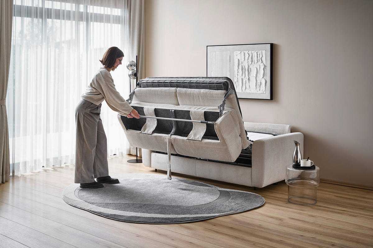 SCHLAFSOFA Cord Creme  - Creme/Schwarz, Design, Kunststoff/Textil (200/84/98cm) - Novel