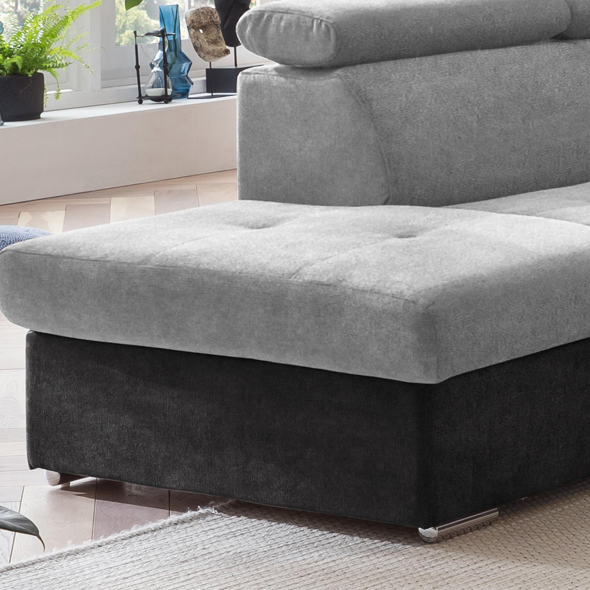 ECKSOFA in Mikrofaser Schwarz, Silberfarben  216/262 cm  - Chromfarben/Silberfarben, Design, Textil/Metall (216/262cm) - Livetastic