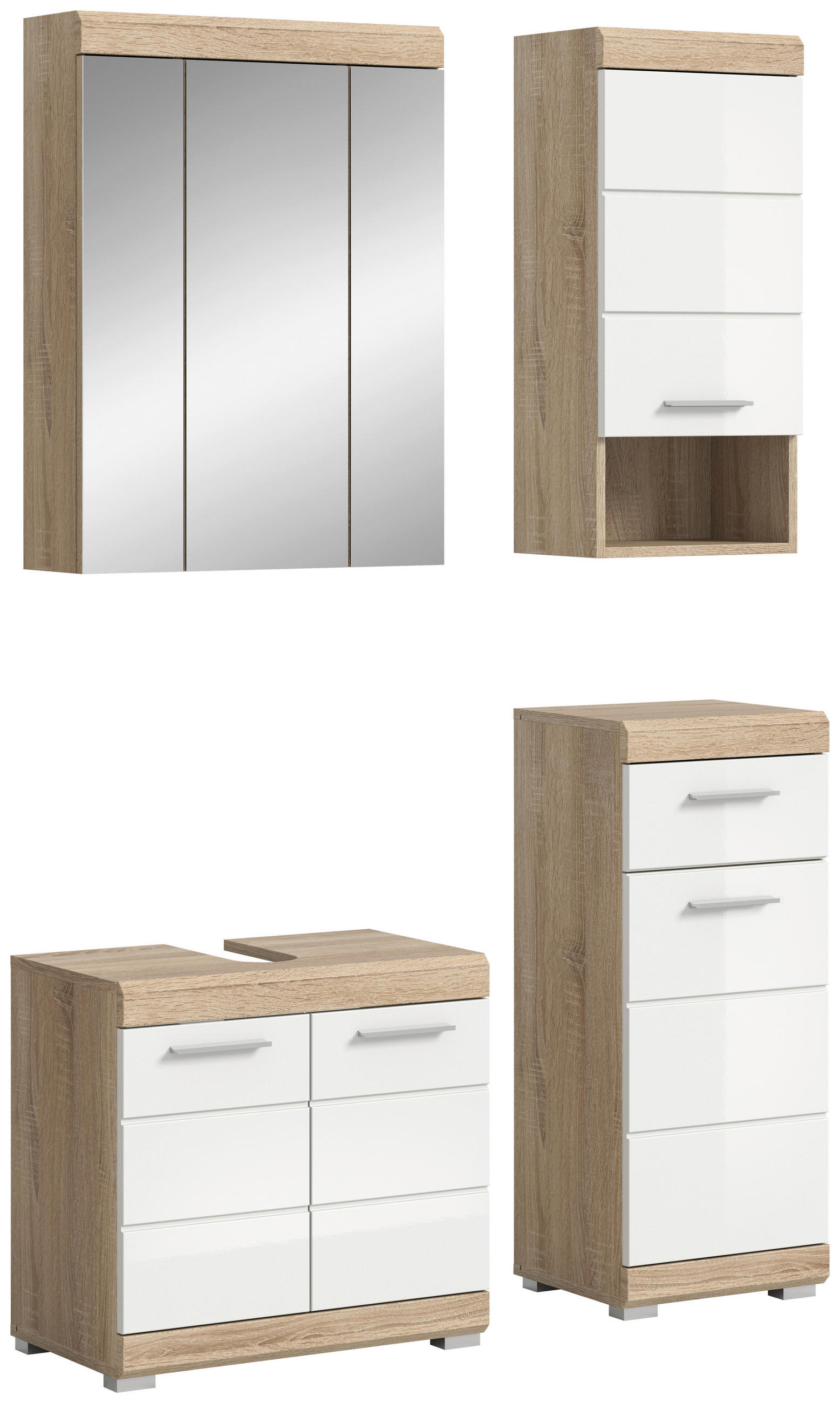 BADEZIMMER 4-teilig  in 97 cm  - Weiss Hochglanz/Silberfarben, Modern, Glas/Holzwerkstoff (97cm) - MID.YOU