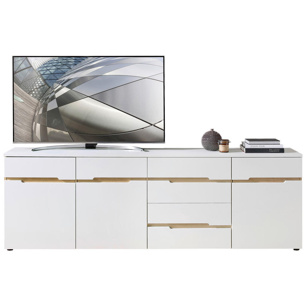 Thumbnail - Carryhome Sideboard, Weiß, Eiche Artisan, Holzwerkstoff, 4 Fächer, 4 Schubladen, 230.2x75.5x43.8 cm, Wohnzimmer, Kommode...