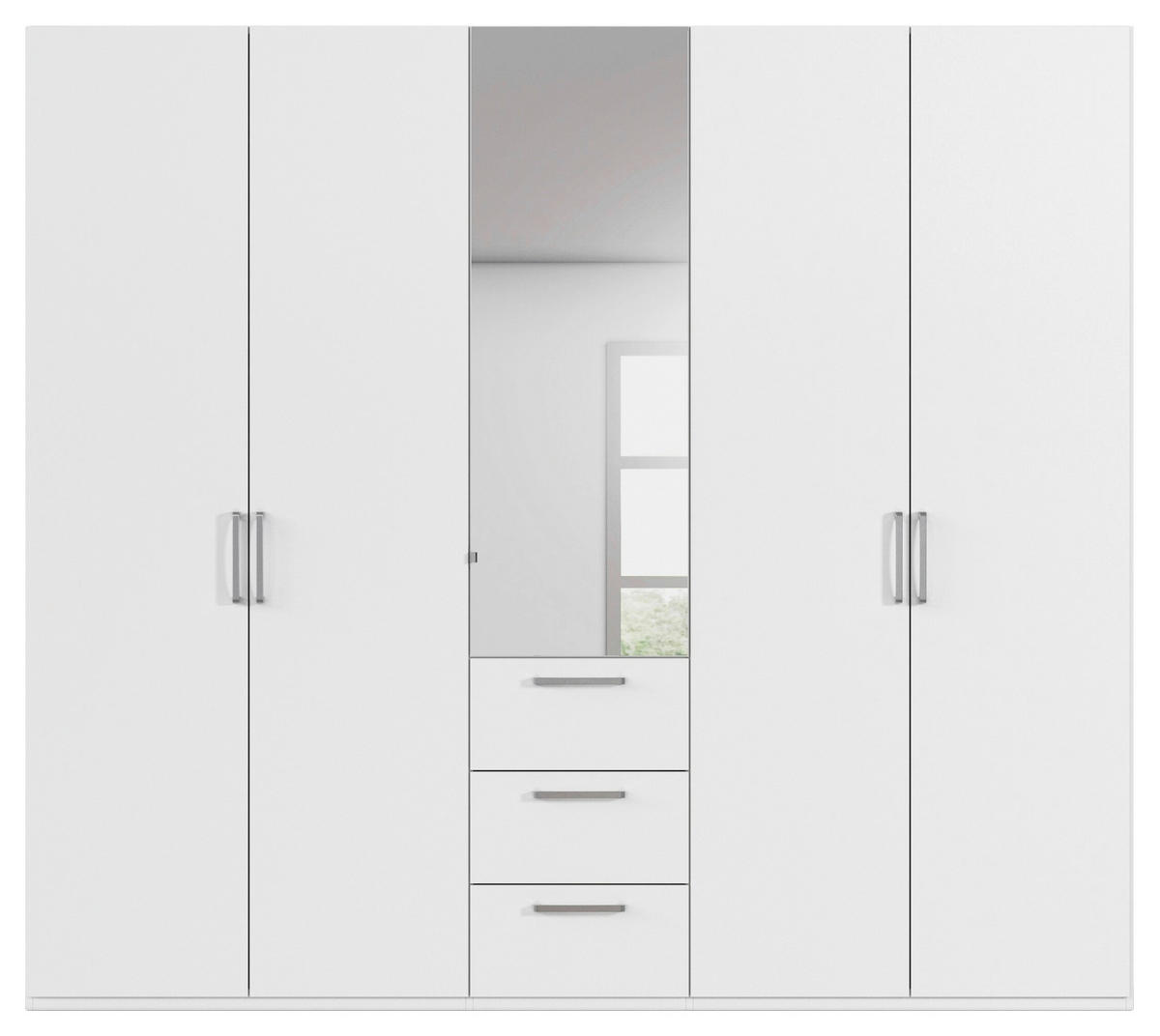 DREHTÜRENSCHRANK 251/223/61 cm,  in Weiß, 5-türig  - Chromfarben/Edelstahlfarben, Basics, Glas/Holzwerkstoff (251/223/61cm) - Novel