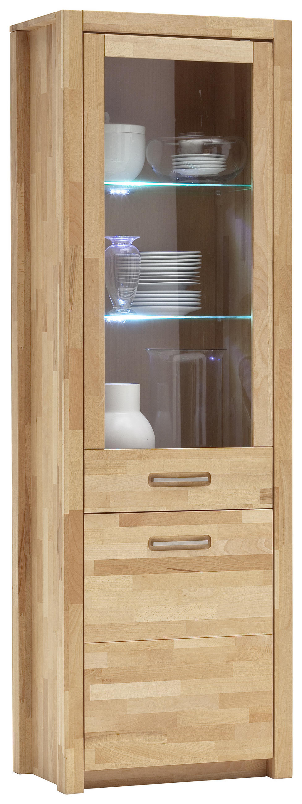 VITRINE in massiv Kernbuche Buchefarben  - Buchefarben/Alufarben, Design, Glas/Holz (66/203/40cm) - MID.YOU