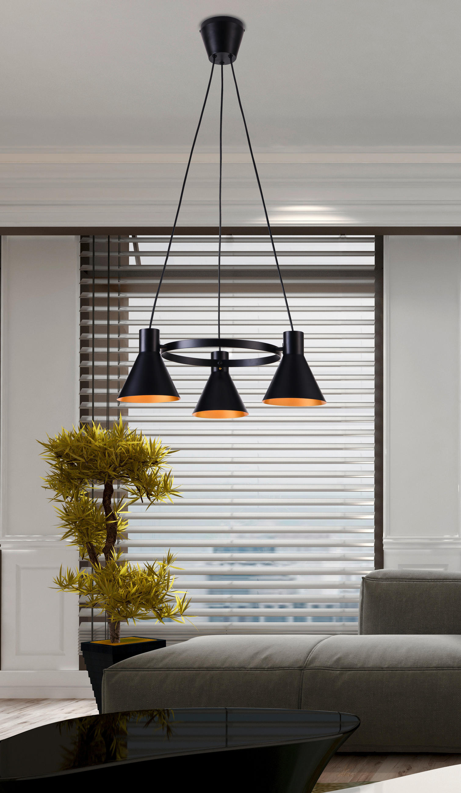 PENDELLAMPA More 55/55/100 cm  - svart/guldfärgad, Design, metall (55/55/100cm)