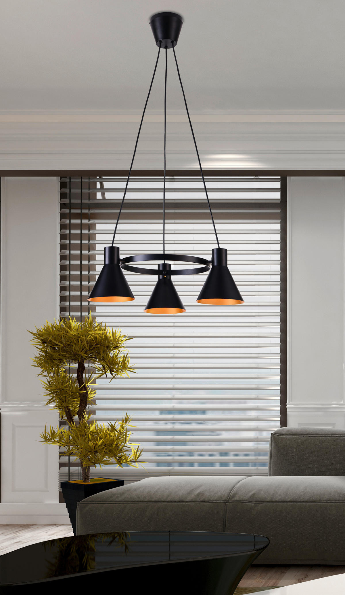 PENDELLAMPA More 55/55/100 cm  - svart/guldfärgad, Design, metall (55/55/100cm)