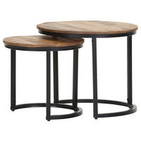 COUCHTISCHSET Mangoholz massiv 41/45/41/45/39/45 cm rund Naturfarben, Schwarz  - Schwarz/Naturfarben, KONVENTIONELL, Holz/Metall (41/45/41/45/39/45cm) - Landscape