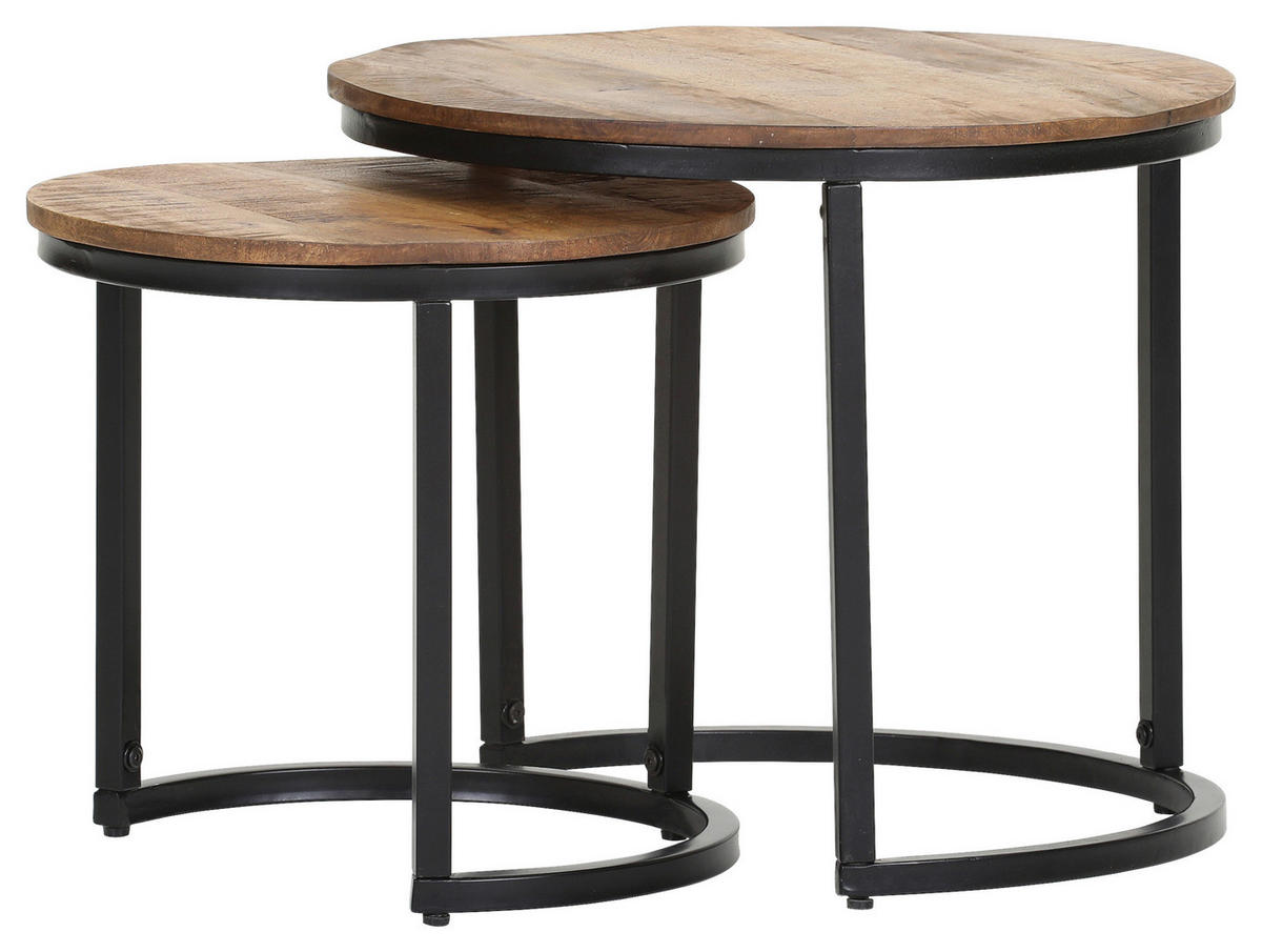 COUCHTISCHSET Mangoholz massiv 41/45/41/45/39/45 cm rund Naturfarben, Schwarz  - Schwarz/Naturfarben, KONVENTIONELL, Holz/Metall (41/45/41/45/39/45cm) - Landscape