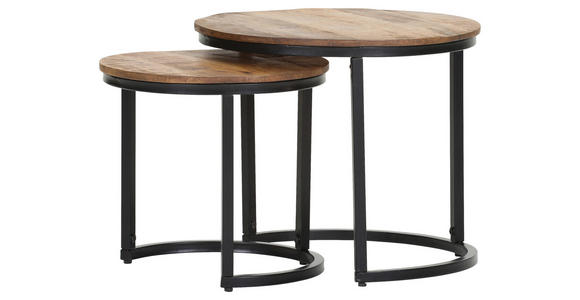COUCHTISCHSET Mangoholz massiv 41/45/41/45/39/45 cm rund Naturfarben, Schwarz  - Schwarz/Naturfarben, KONVENTIONELL, Holz/Metall (41/45/41/45/39/45cm) - Landscape