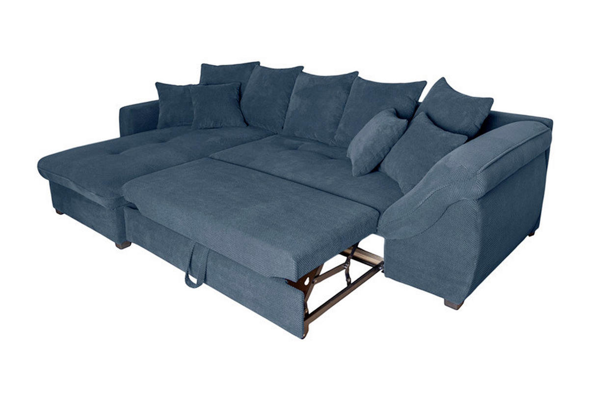 ECKSOFA LORENZO Dunkelblau Struktur Liegefläche im Originalstoff  - Schwarz/Dunkelblau, Design, Textil/Metall (188/302cm) - P & B