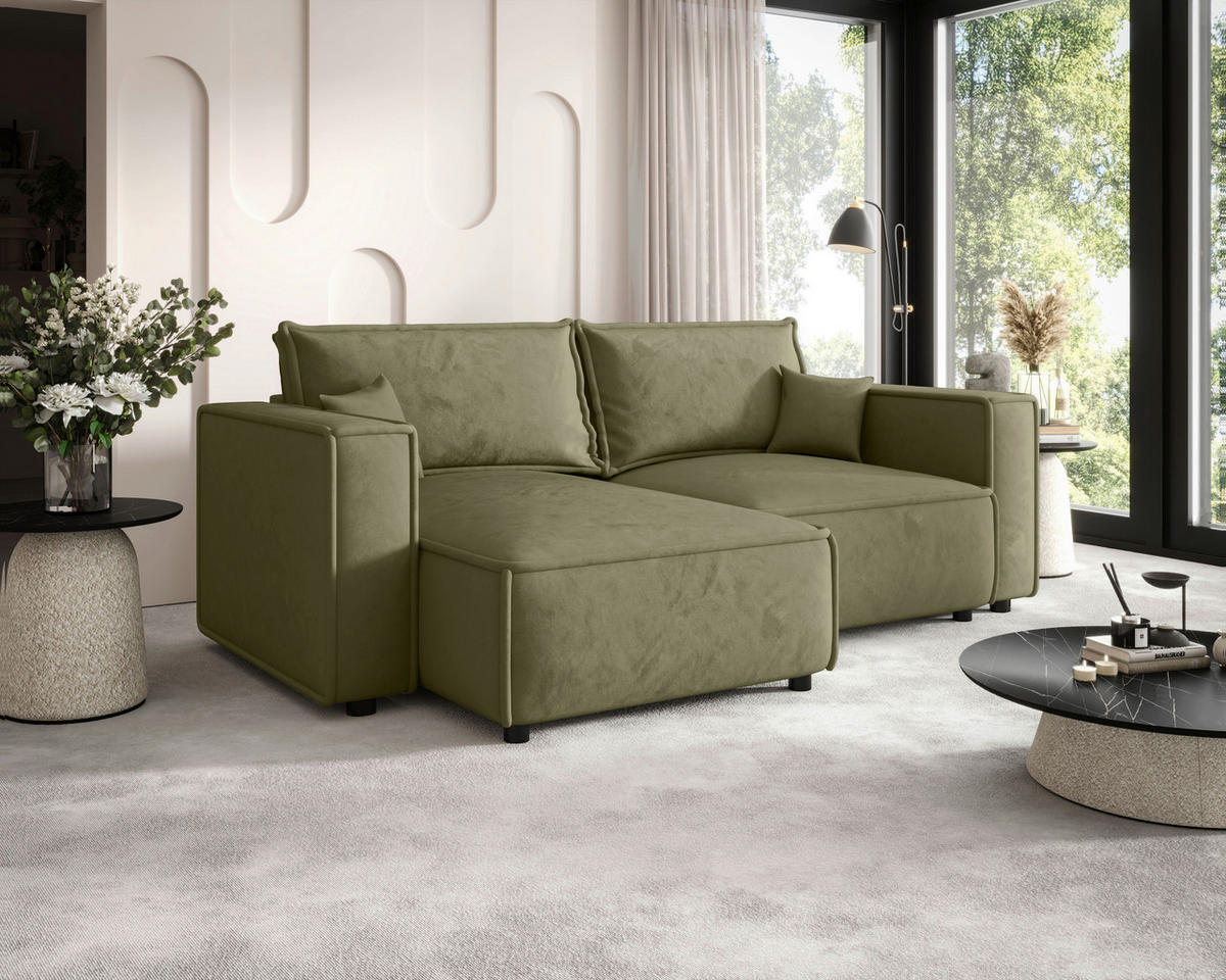 ECKSOFA Olivgrün Webstoff Zierkissen, Rückenkissen, Rücken echt  - Schwarz/Olivgrün, MODERN, Kunststoff/Textil (153/250cm) - Xora