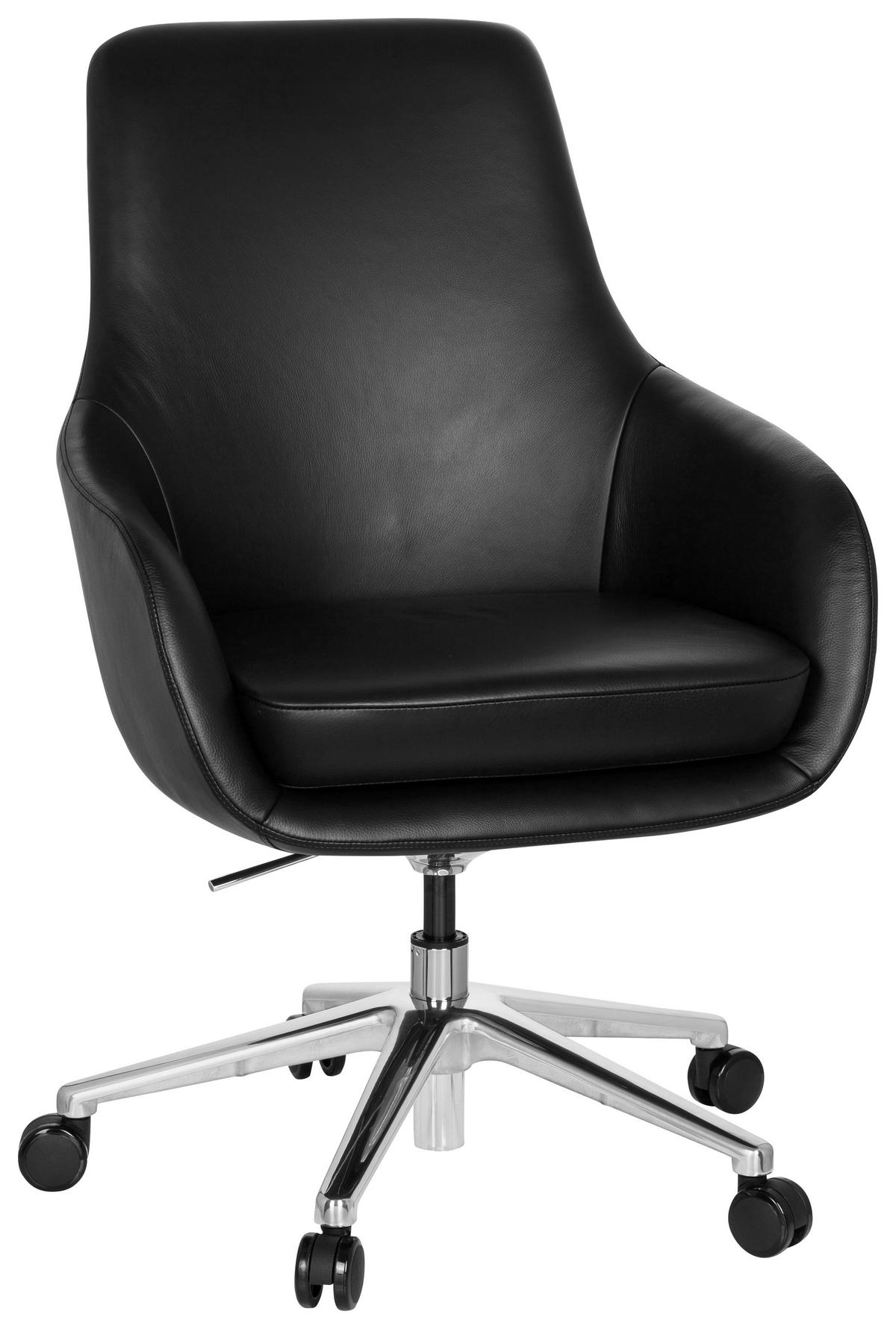 DREHSTUHL  in Lederlook Schwarz  - Schwarz/Alufarben, MODERN, Leder/Kunststoff (65/104/54cm) - MID.YOU