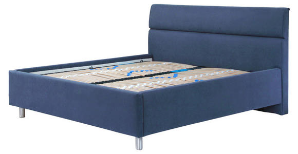 POLSTERBETT 160/200 cm in Dunkelblau - Birkefarben/Silberfarben, KONVENTIONELL, Holz/Textil (160/200cm) - Esposa