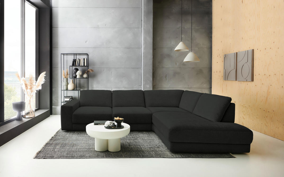 ECKSOFA in Chenille, Jacquard Anthrazit  316/242 cm  - Anthrazit/Schwarz, Design, Kunststoff/Textil (316/242cm) - Niels Andersson