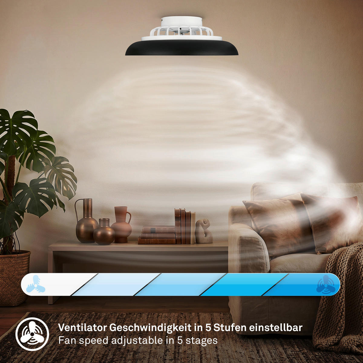 DECKENVENTILATOR 48,5/16 cm  - Schwarz/Weiß, Design, Kunststoff (48,5/16cm)