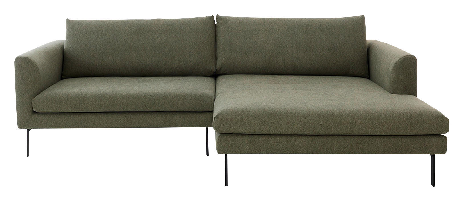 ECKSOFA Ottomane rechts  Dunkelgrün Flachgewebe  - Dunkelgrün/Schwarz, Design, Textil/Metall (267/175cm) - Musterring