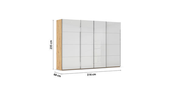 SCHWEBETÜRENSCHRANK 316/235/68 cm 4-türig Weiß, Eiche Artisan  - Chromfarben/Weiß, Design, Glas/Holzwerkstoff (316/235/68cm) - Novel