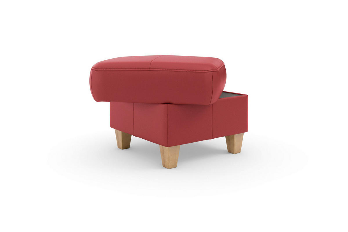 TABURETKA, koža, 58/48/58 cm - farba duba/červená, Basics, koža/drevo (58/48/58cm) - Sit & More