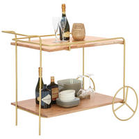 TÁLALÓKOCSI tömör akáciaszínű, aranyszínű  - akáciaszínű/sárgarézszínű, Lifestyle, fém/fa (90/80/50cm) - Lomoco