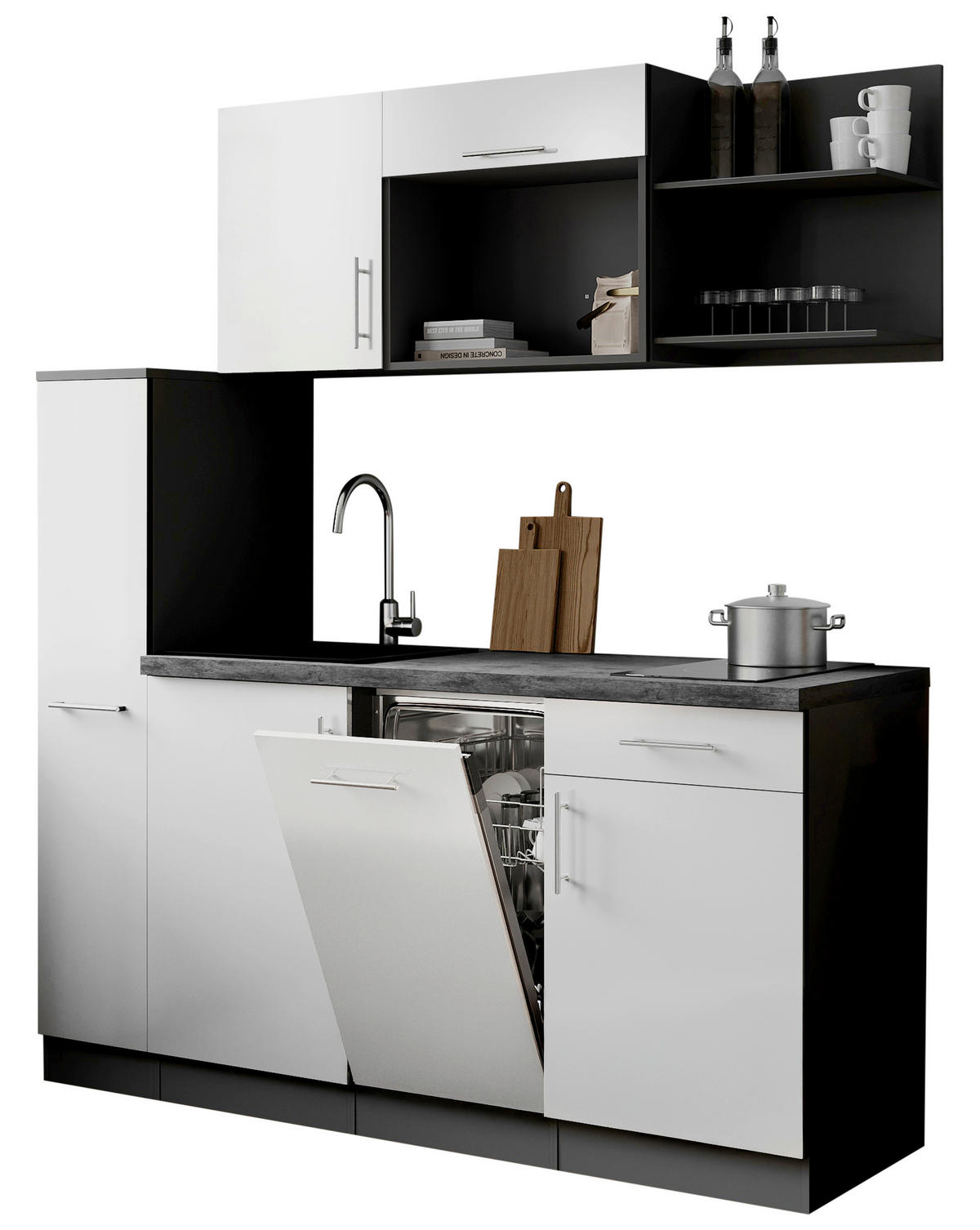 KUHINJSKI BLOK  bijela  - bijela/siva, Trend, drvni materijal/metal (175cm) - Respekta