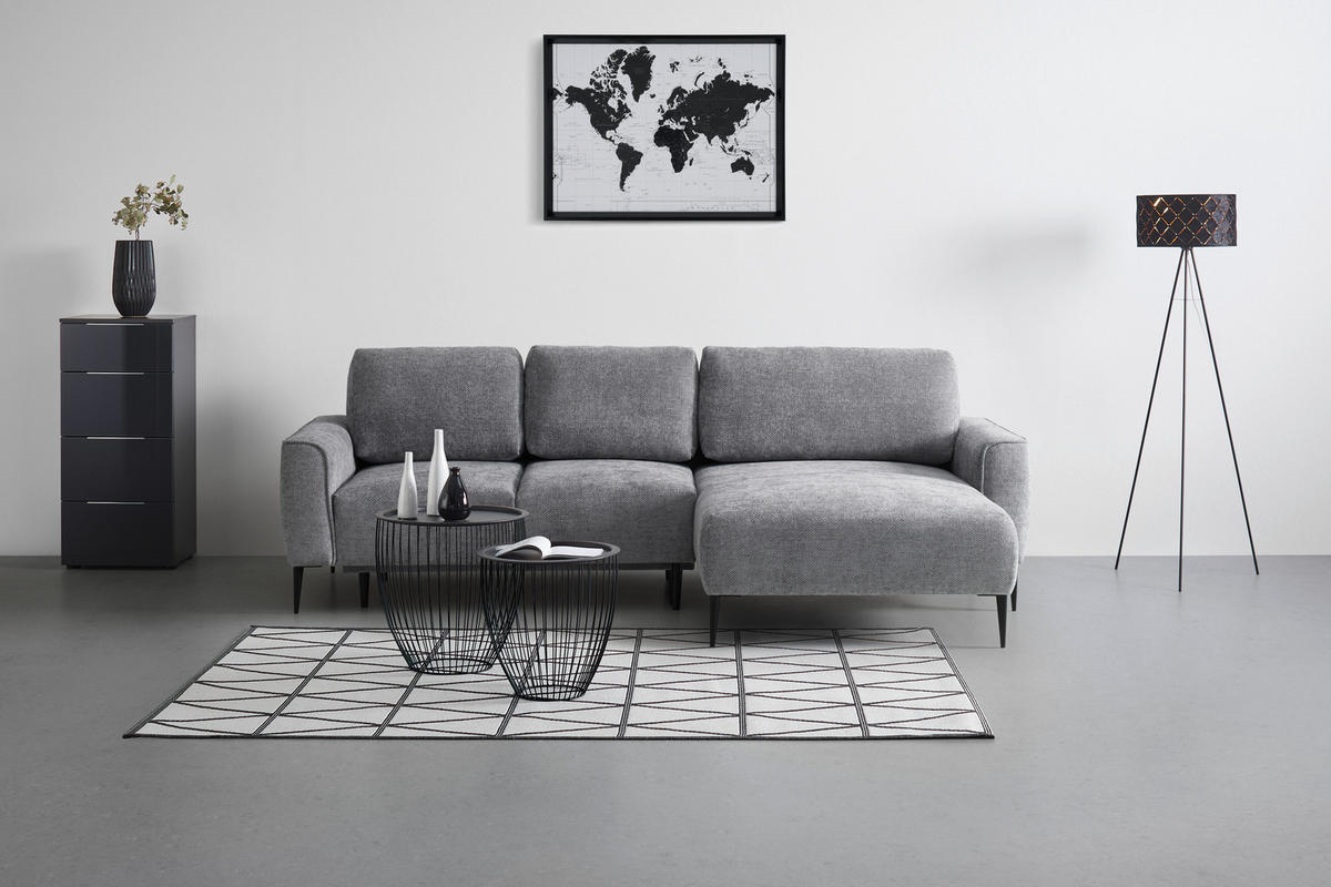 HÖRNSOFFA i vävt tyg grå  - grå/svart, Modern, metall/textil (255/164cm) - MID.YOU