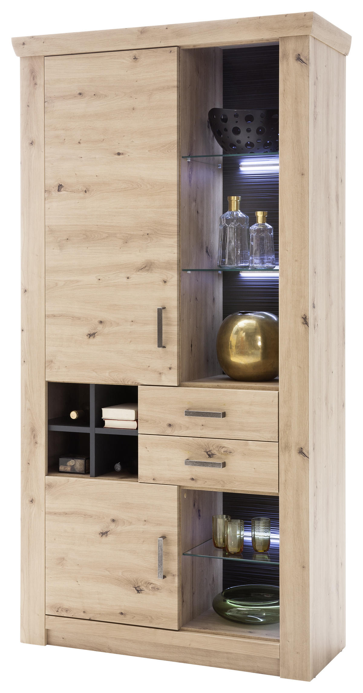 VITRINENKOMBINATION in Anthrazit, Eichefarben  - Eichefarben/Anthrazit, Design, Glas/Holzwerkstoff (110/211/45cm) - Livetastic