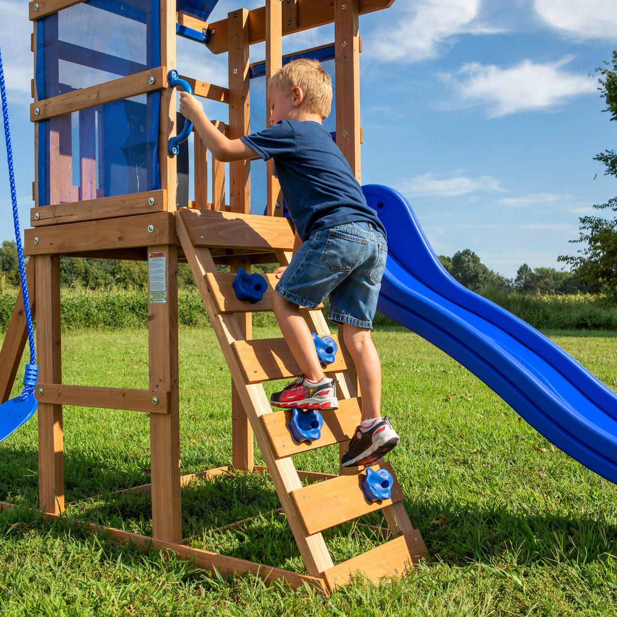 SPIELTURM AURORA BACKYARD 270/230/310 cm  - Blau/Braun, KONVENTIONELL, Holz (270/230/310cm) - Ambia Garden