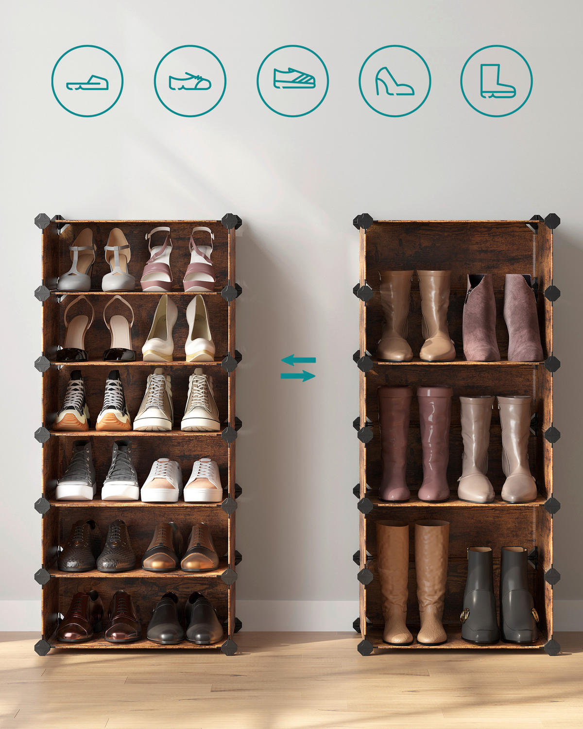 REGÁL NA TOPÁNKY, hnedá, 43/173/31 cm - hnedá, Basics, kov/plast (43/173/31cm)