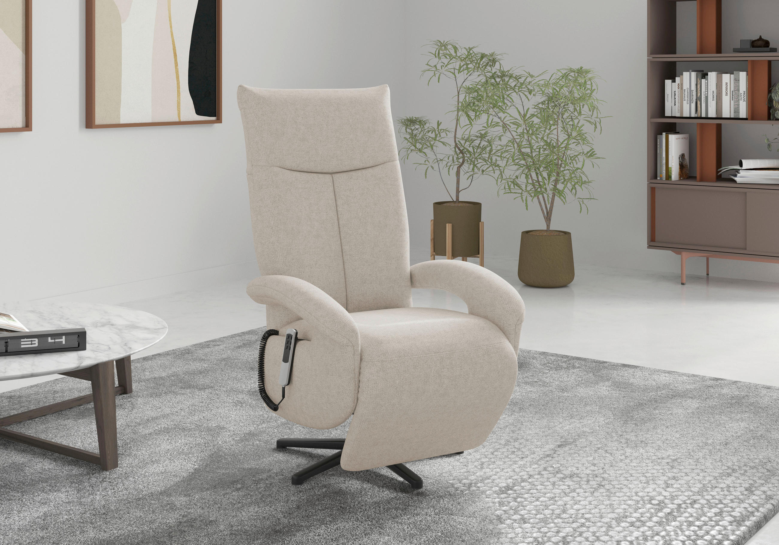 RELAXSESSEL in Textil Creme - Creme/Schwarz, KONVENTIONELL, Textil/Metall (74/112/82cm) - Sit & More