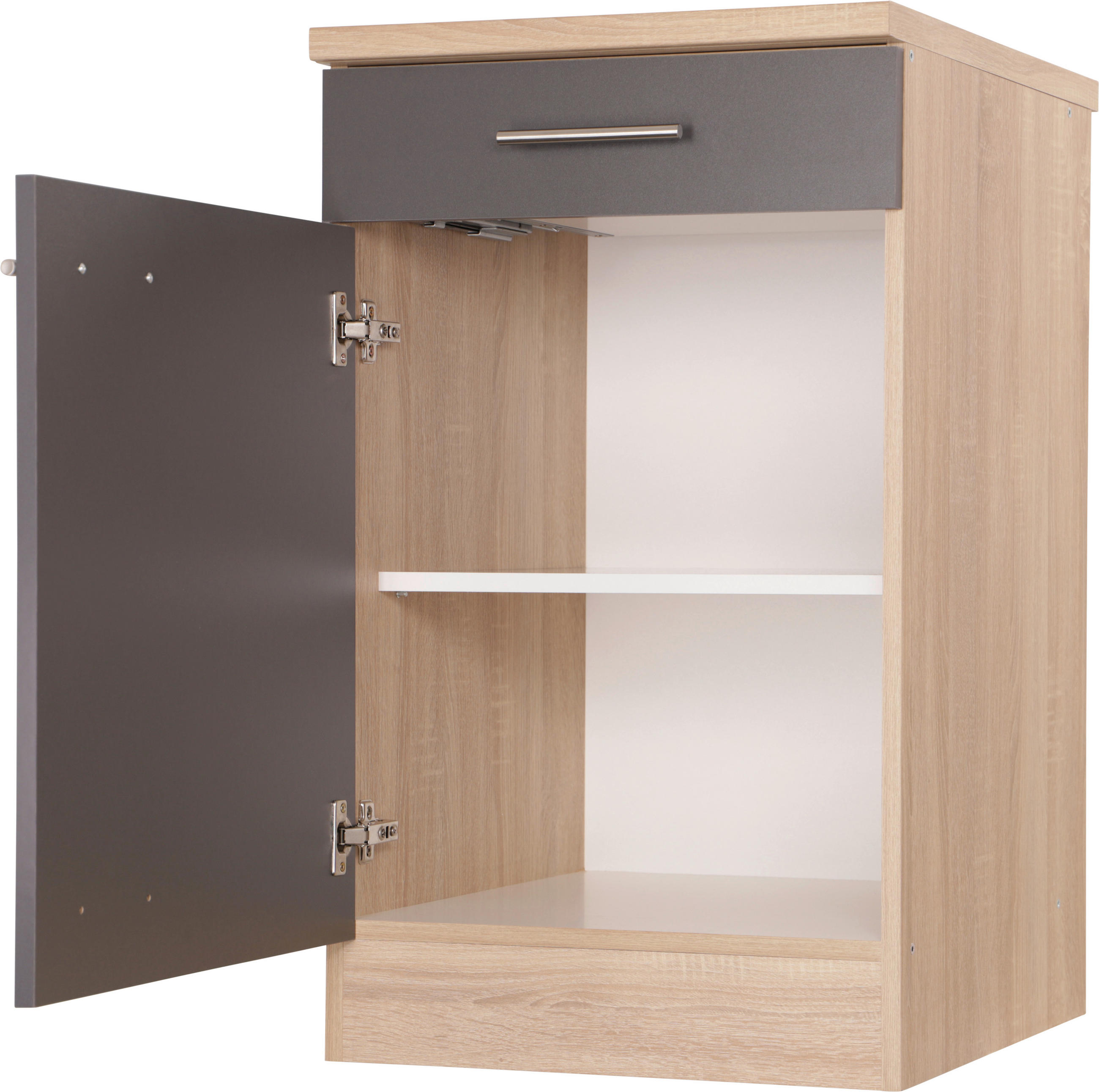 KÜCHENUNTERSCHRANK 50/84,8/60 cm  in Grau, Eichefarben  - Eichefarben/Silberfarben, Basics, Holzwerkstoff/Metall (50/84,8/60cm) - Respekta