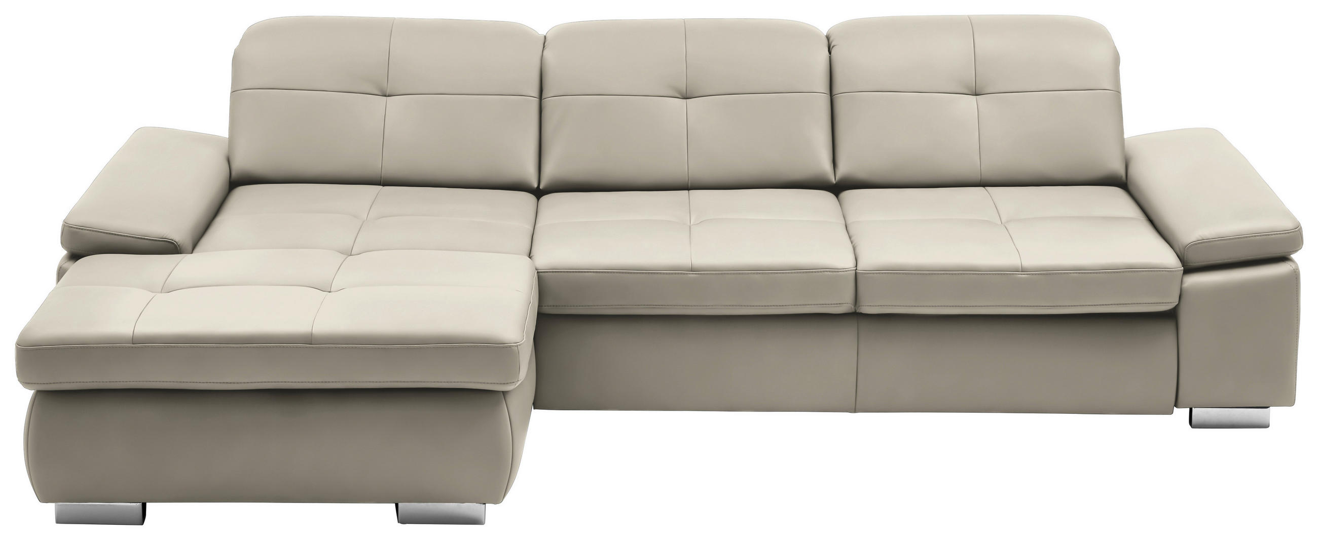 ECKSOFA in Echtleder Beige  195/309 cm  - Beige/Alufarben, Design, Leder/Metall (195/309cm) - Beldomo Premium