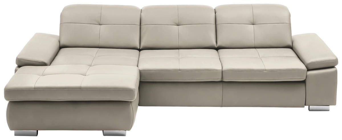 ECKSOFA in Echtleder Beige  - Beige/Alufarben, Design, Leder/Metall (195/309cm) - Beldomo Premium