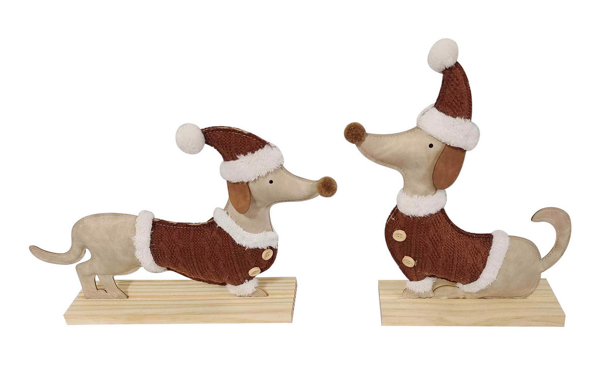 DEKORAČNÍ PES - šedá/hnědá, Lifestyle, dřevo/textil - X-Mas