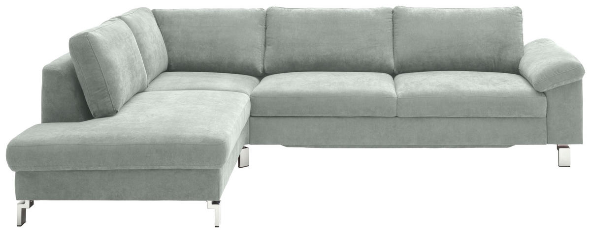 ECKSOFA in Velours Hellgrau  - Chromfarben/Hellgrau, Design, Textil/Metall (200/281cm) - Hom`in