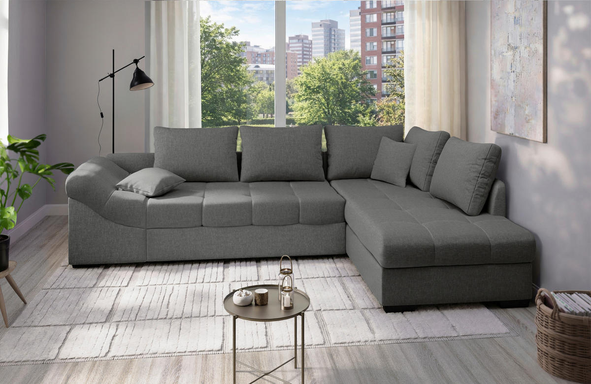 ECKSCHLAFSOFA in Graubraun Textil   - Graubraun/Schwarz, Modern, Holz/Textil (298/202cm) - MID.YOU