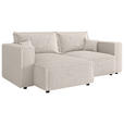 ECKSOFA Creme Cord Zierkissen, Rückenkissen, Schlaffunktion, Rücken echt  - Creme/Schwarz, MODERN, Kunststoff/Textil (153/250cm) - Xora