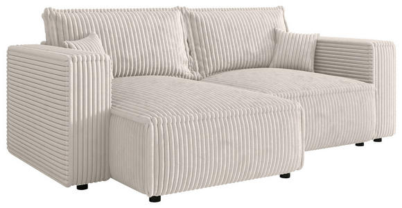 ECKSOFA Creme Cord Zierkissen, Rückenkissen, Schlaffunktion, Rücken echt  - Creme/Schwarz, MODERN, Kunststoff/Textil (153/250cm) - Xora