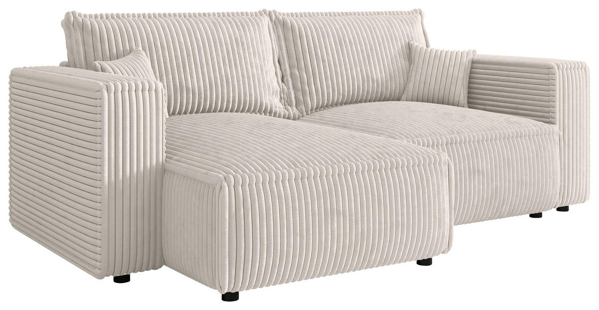 ECKSOFA Creme Cord Zierkissen, Rückenkissen, Schlaffunktion, Rücken echt  - Creme/Schwarz, MODERN, Kunststoff/Textil (153/250cm) - Xora
