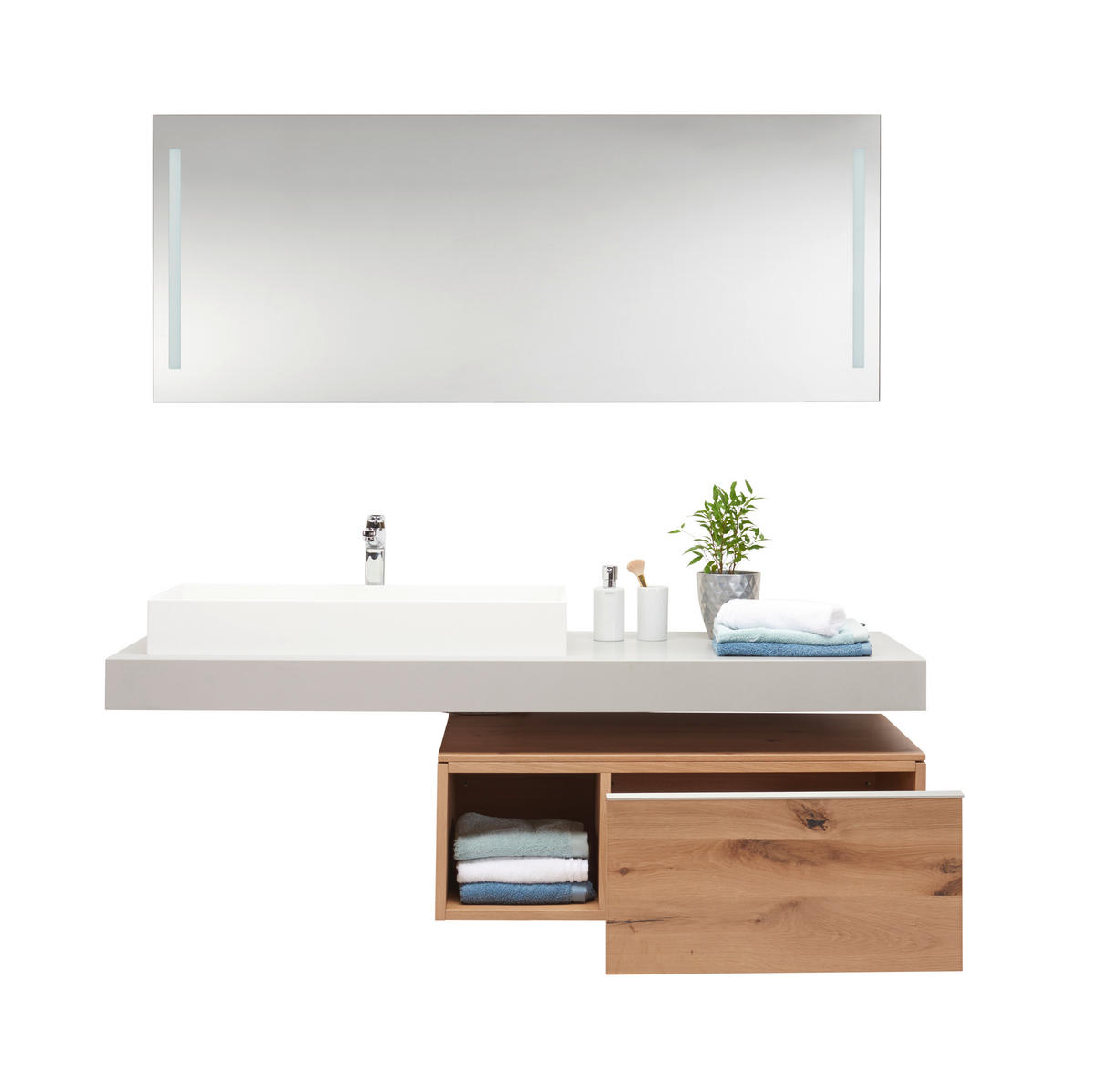 MOBILIER BAIE - alb/culoare lemn stejar, Design, sticlă/lemn (160cm) - Voglauer