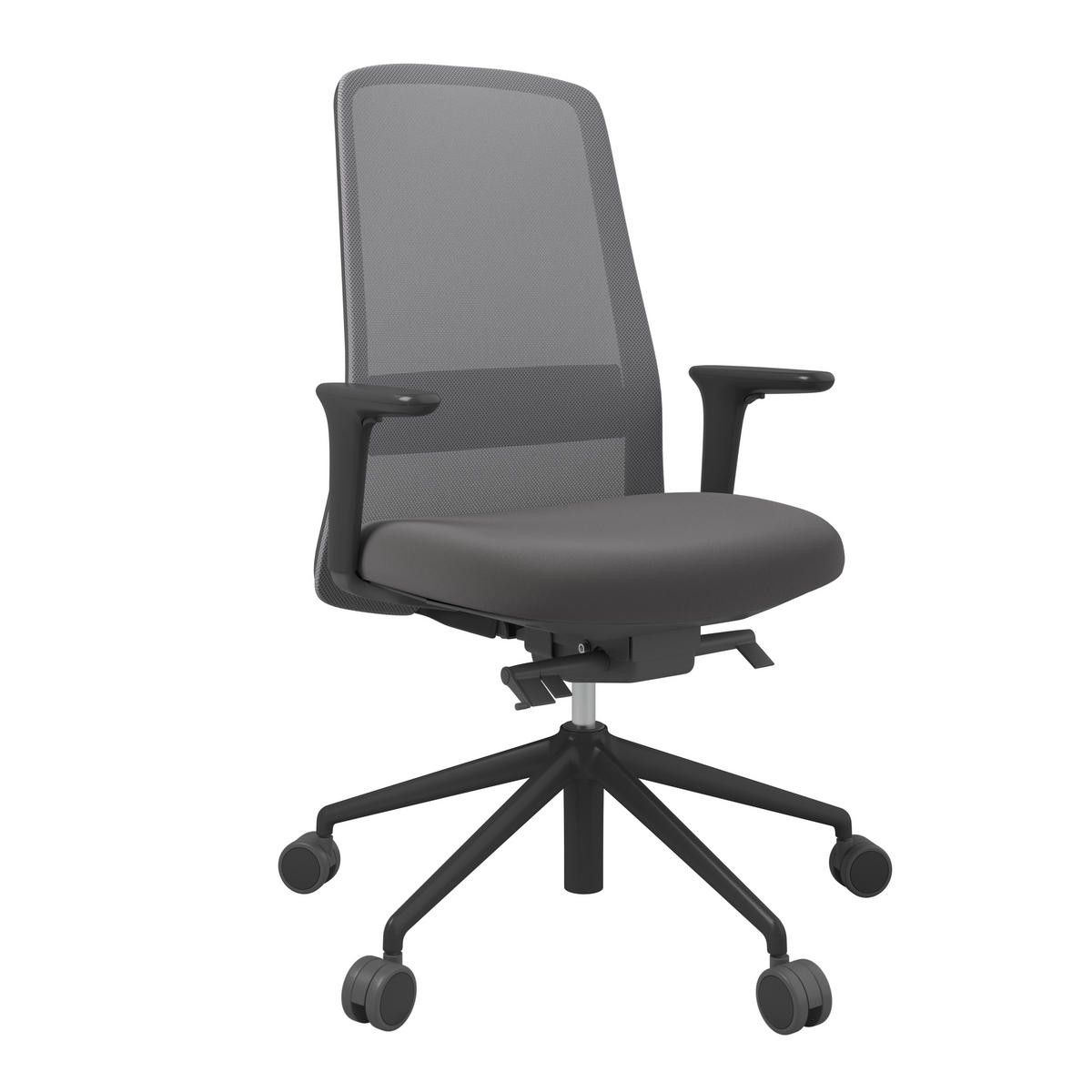 DREHSTUHL Grau, Schwarz, Dunkelbraun  - Dunkelbraun/Schwarz, MODERN, Leder/Kunststoff (70/103-115/70cm)