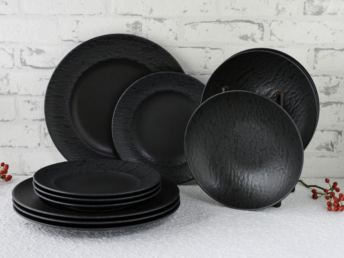 TAFELSERVICE Schwarz 12-teilig  - Schwarz, MODERN, Keramik (43/40/37cm) - Creatable