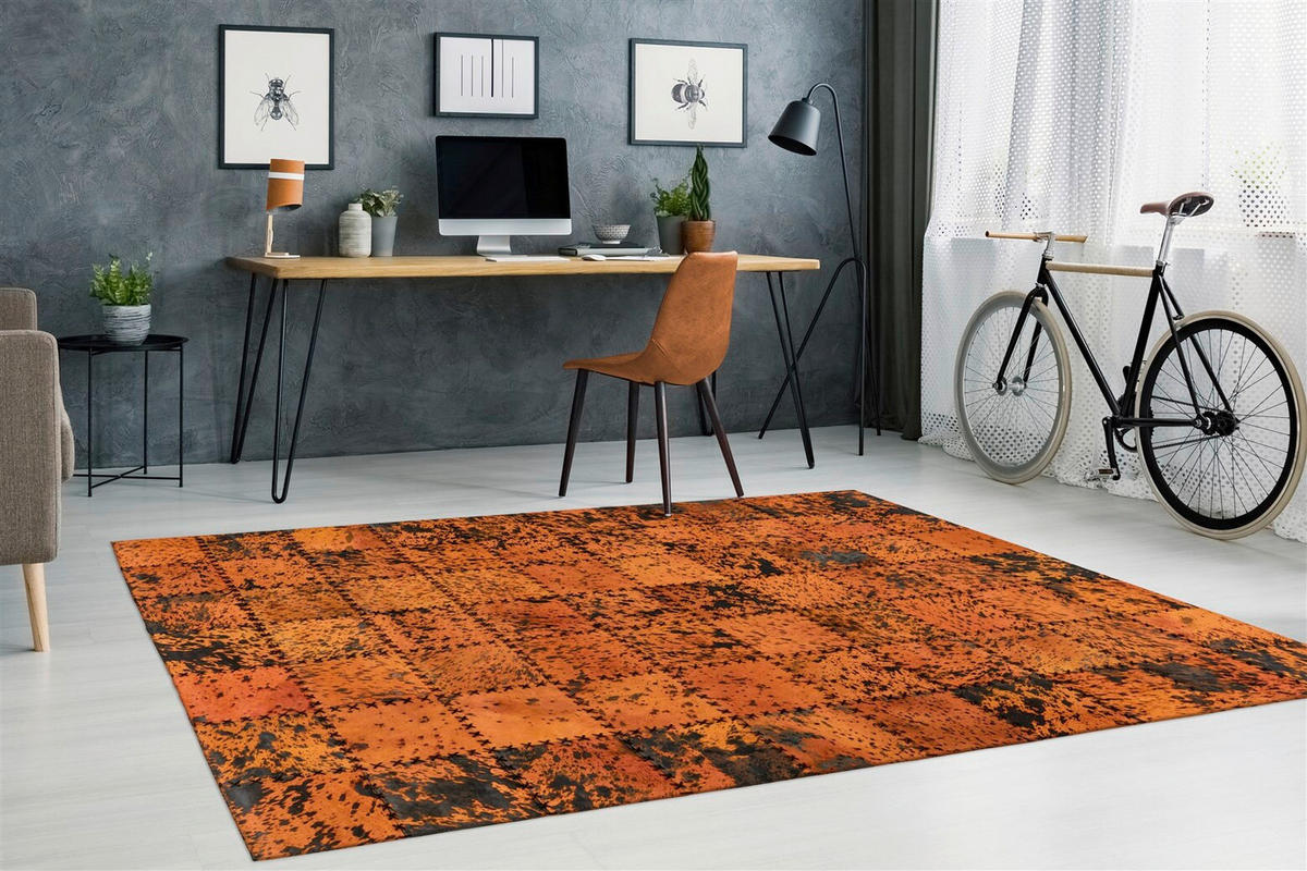 FLACHWEBETEPPICH Wohnzimmer 160/230 cm Orange rechteckig  - Orange, Basics, Leder/Textil (160/230cm) - Kayoom
