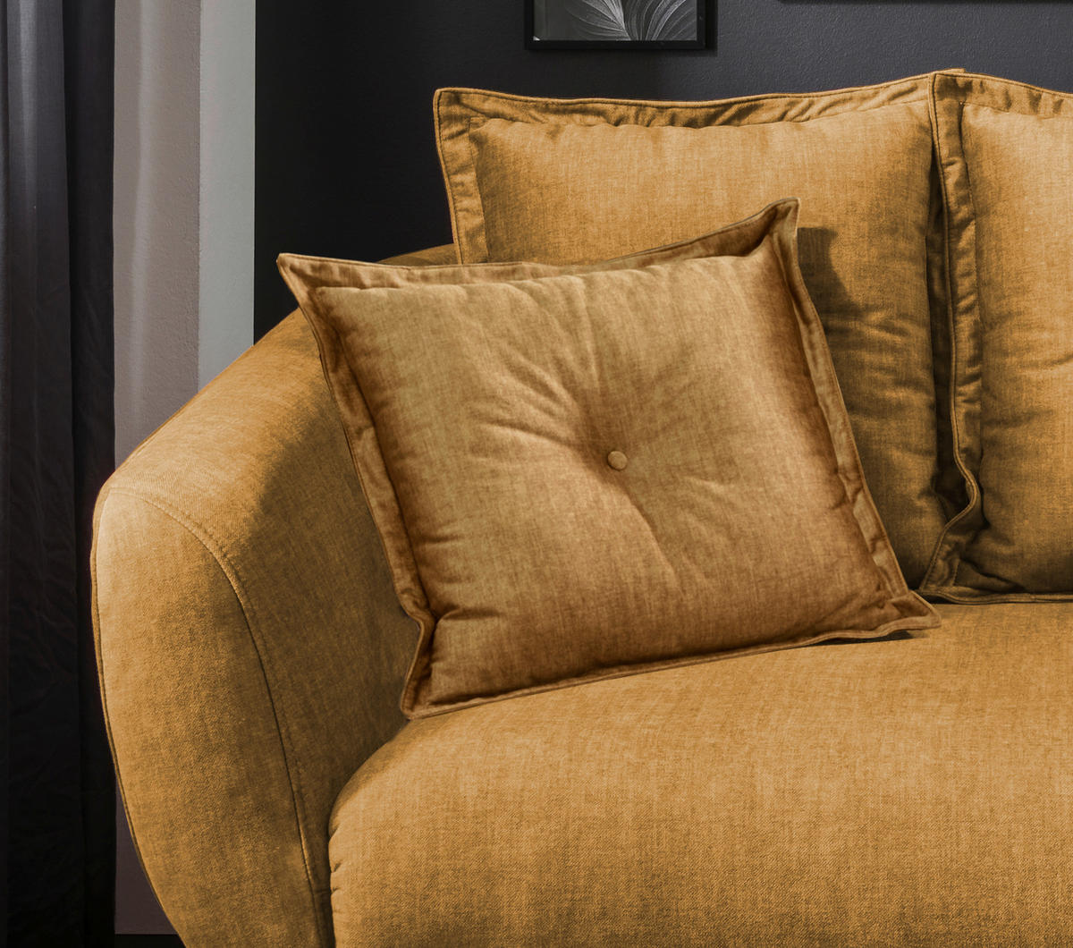 2,5-SITZER in Velours Gelb  - Gelb/Schwarz, Modern, Holz/Textil (196/94/103cm) - Livetastic