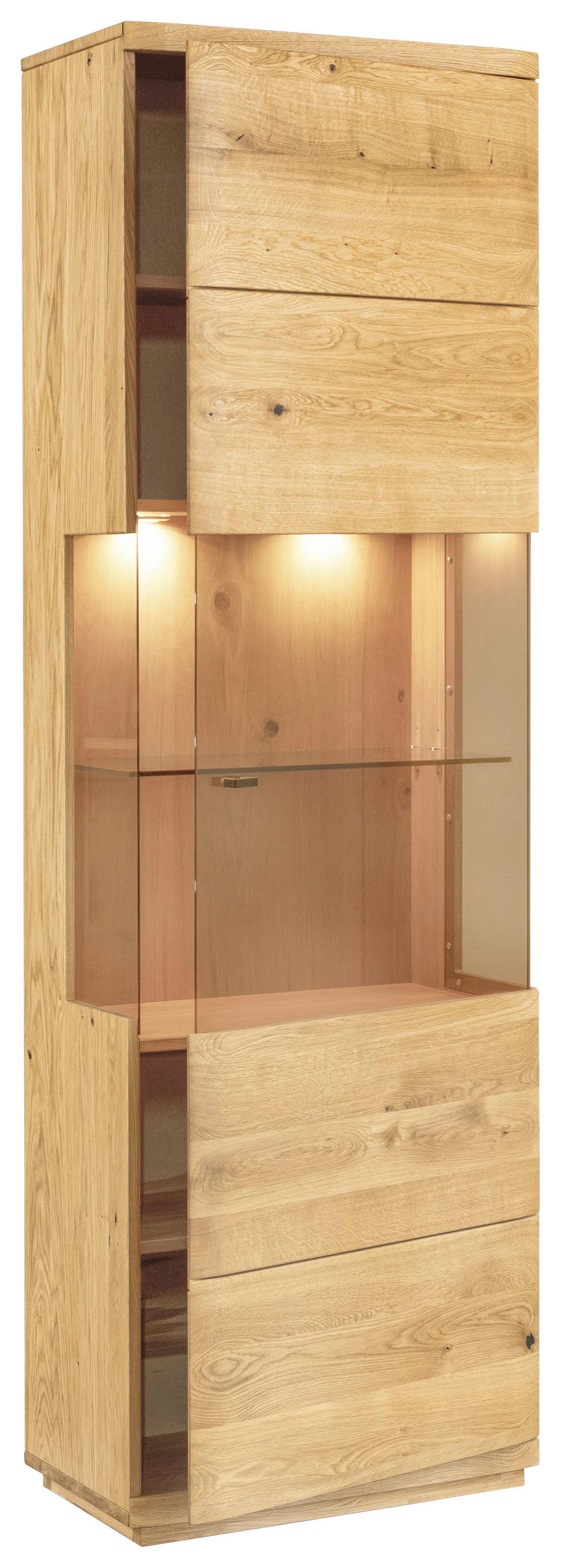 VITRINE  in massiv Eiche Eichefarben - Eichefarben/Schwarz, Natur, Glas/Holz (65/205,8/38cm) - Linea Natura