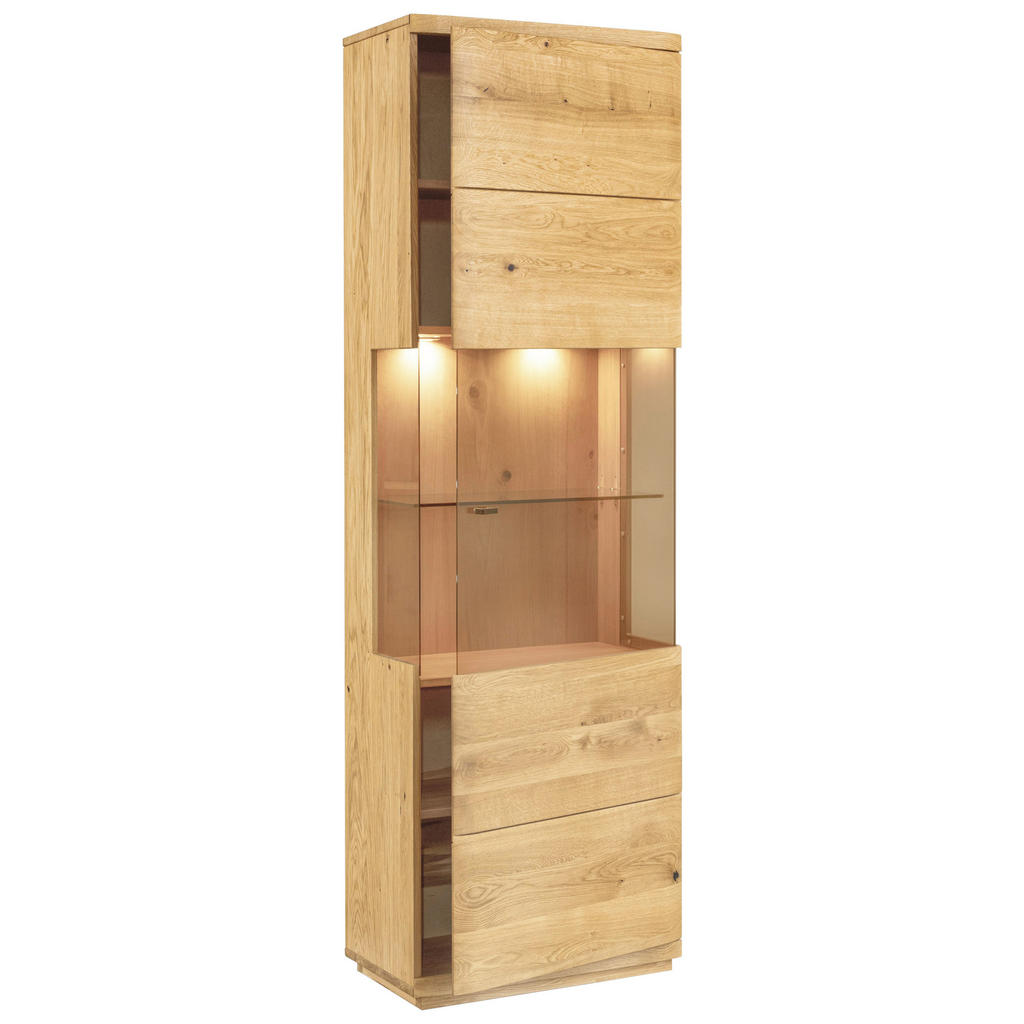 Thumbnail - Linea Natura Vitrine, Eiche, Holz, Glas, Eiche, massiv, 3 Fächer, 65x205.8x38 cm, Typenauswahl, stehend, Wohnzimmer, Woh...