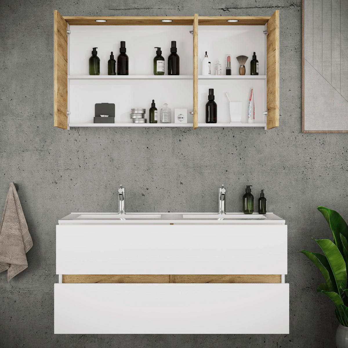 BADEZIMMER 3-teilig  in 112 cm  - Honigeiche/Weiß, Trend, Keramik/Holzwerkstoff (112cm) - MID.YOU